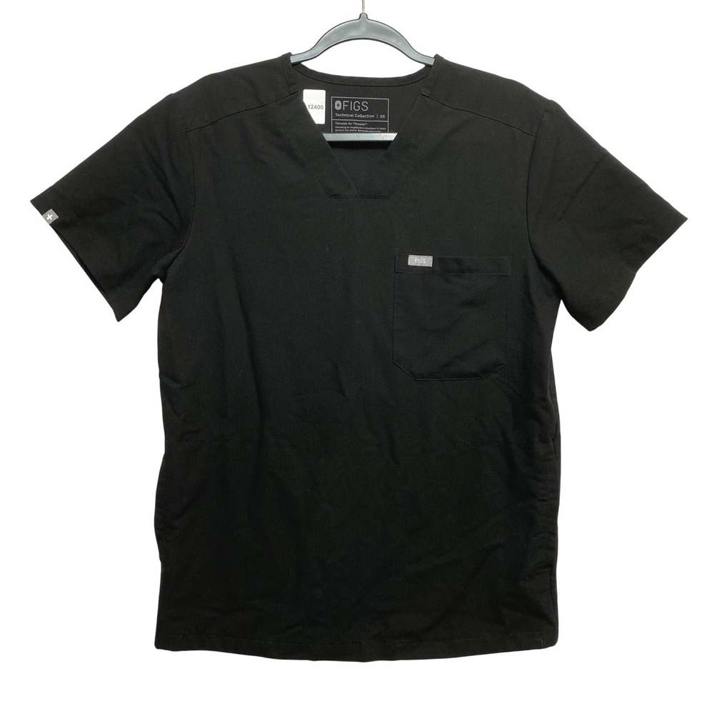 FIGS Scrub Top Mens XS Black Leon TM3000 V-Neck Technical Collection Pocket